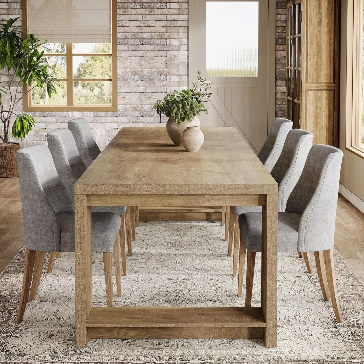 Oak 86 Inch Long Narrow Dining Table With Pedestal Base