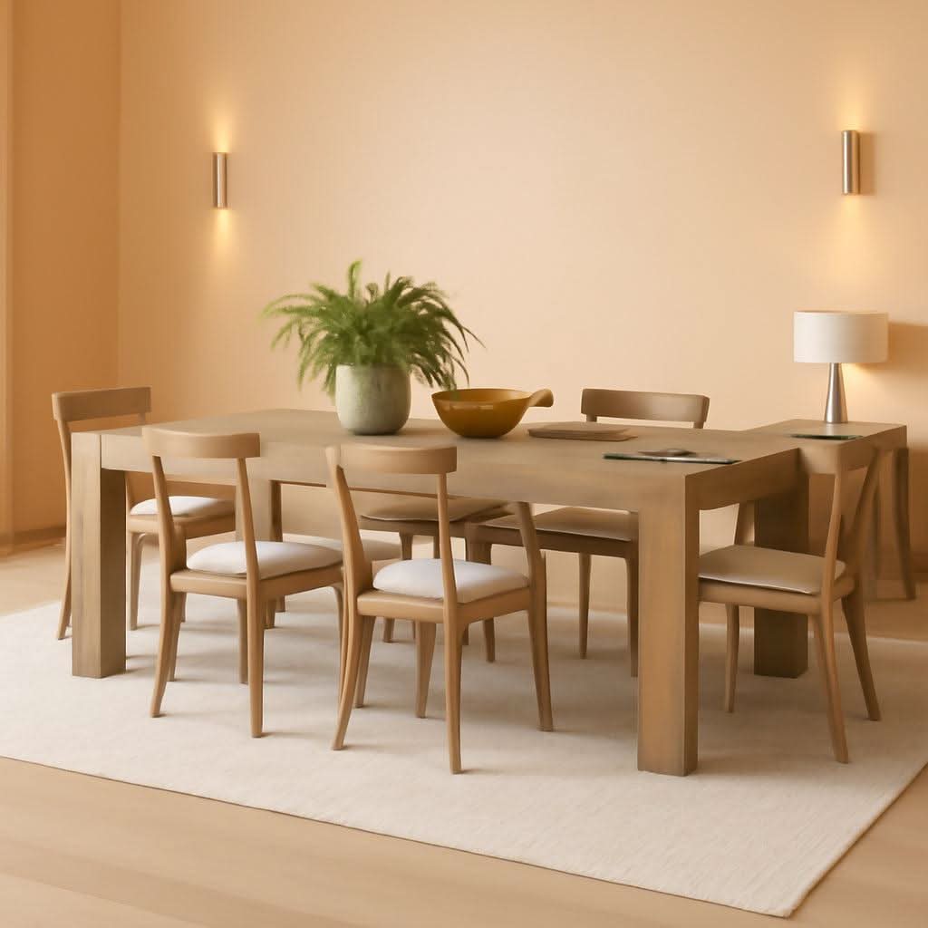 Oak 86 Inch Long Narrow Dining Table With Pedestal Base