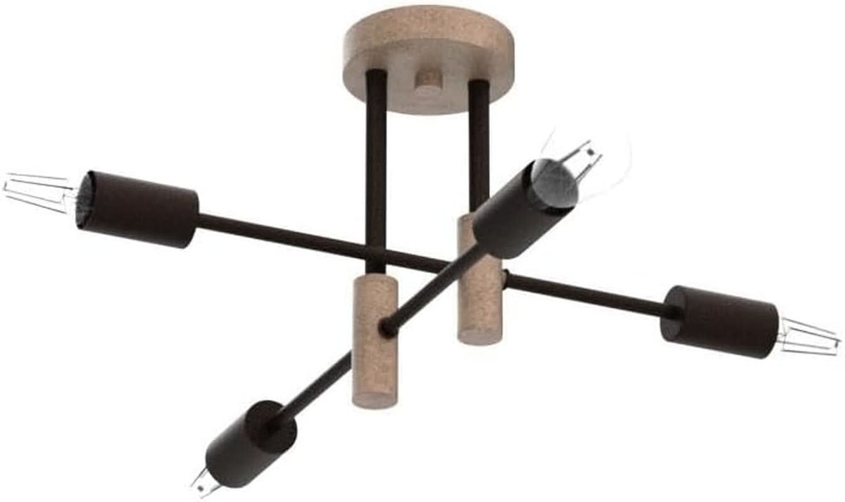 Oak And Black Farmhouse 4 Light Sputnik Chandelier