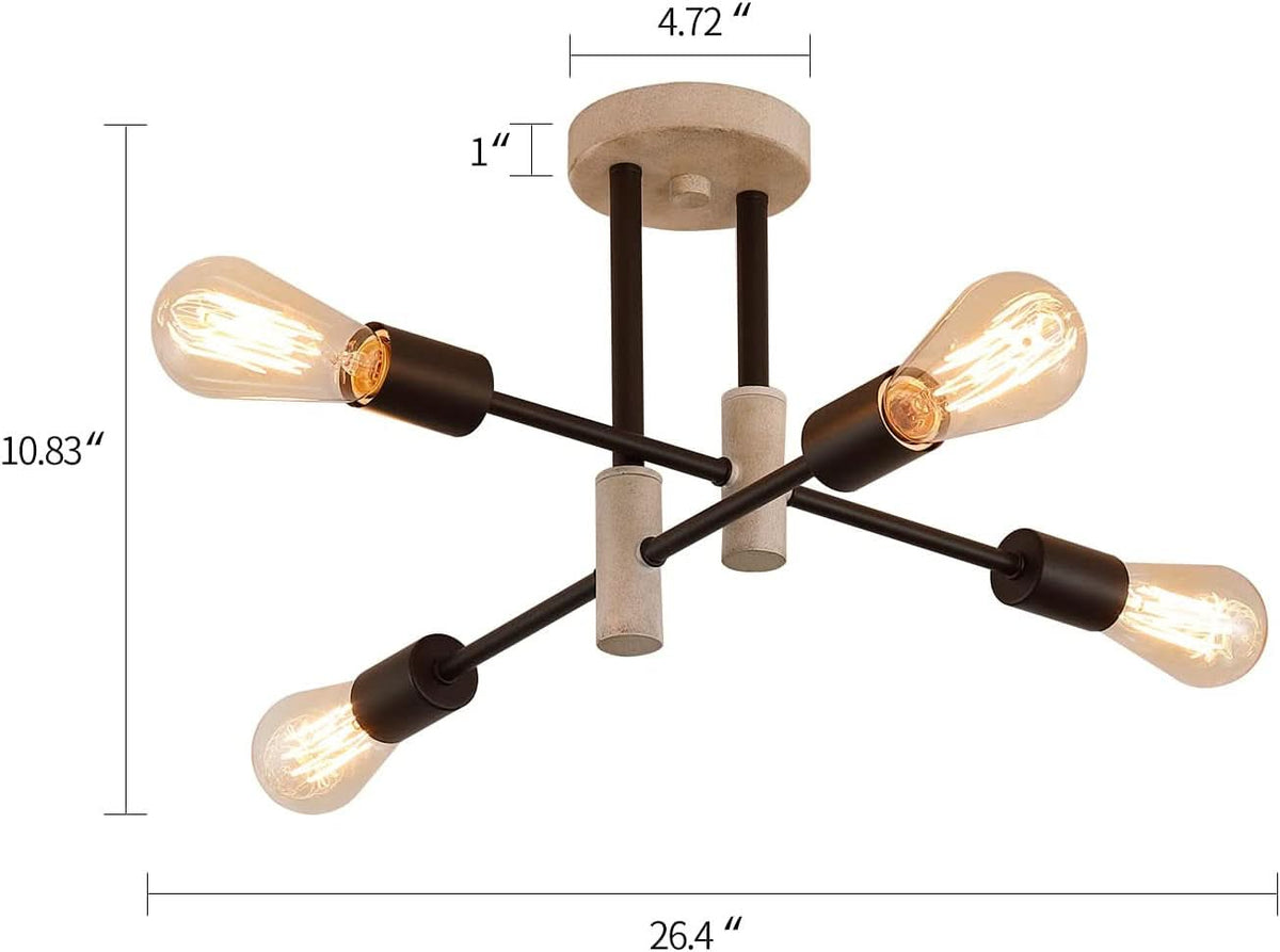 Oak And Black Farmhouse 4 Light Sputnik Chandelier