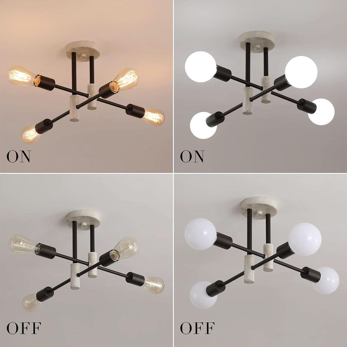 Oak And Black Farmhouse 4 Light Sputnik Chandelier