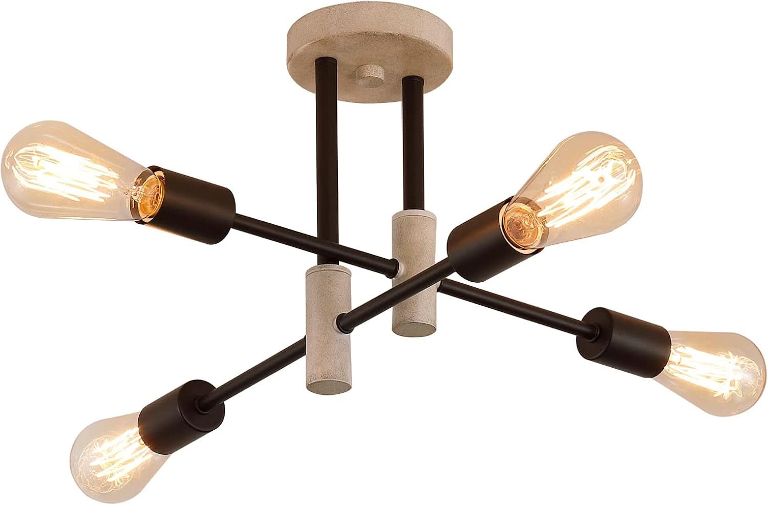 Oak And Black Farmhouse 4 Light Sputnik Chandelier
