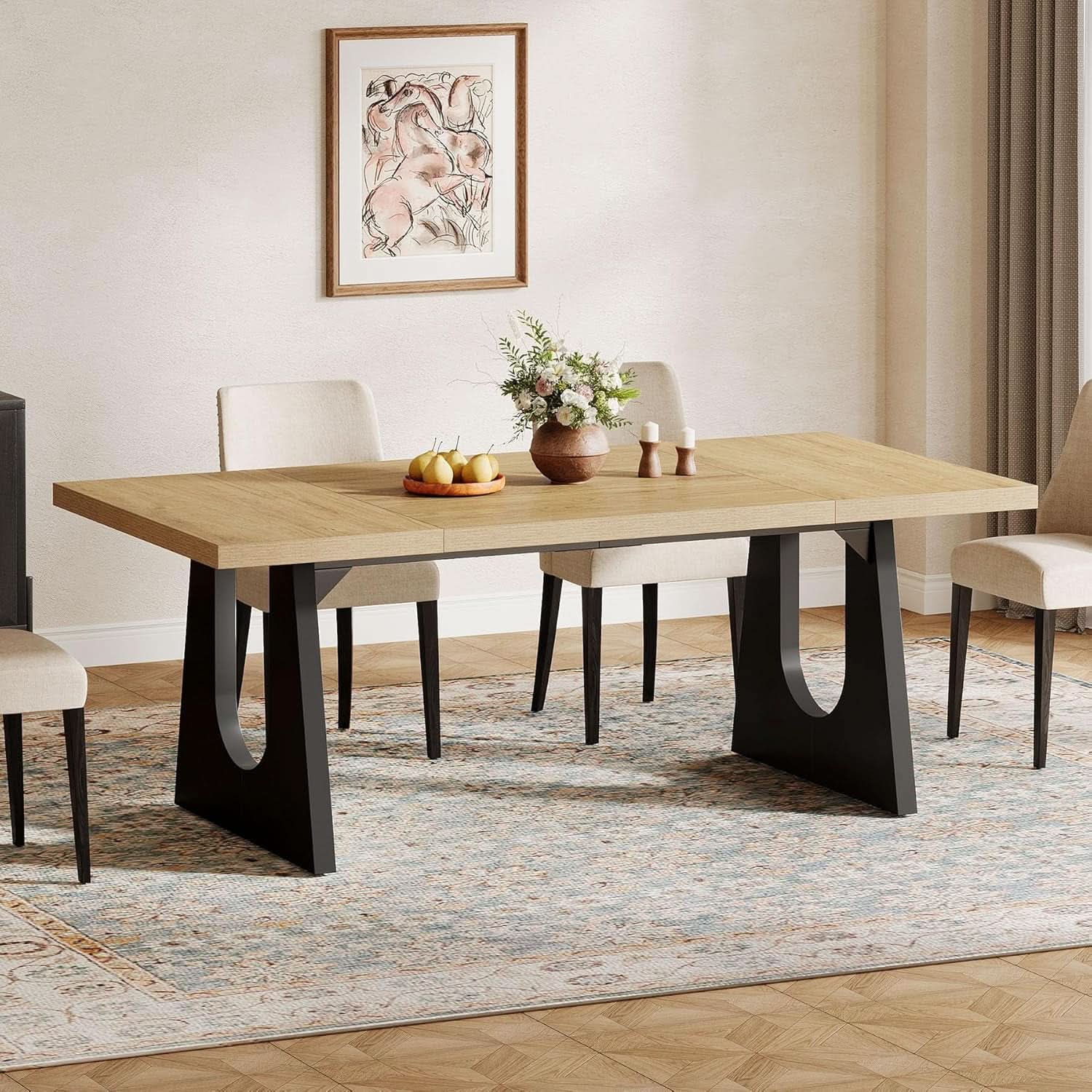 Oak And Black Rustic Dining Table 70.9 Inch For 6 To 8 People