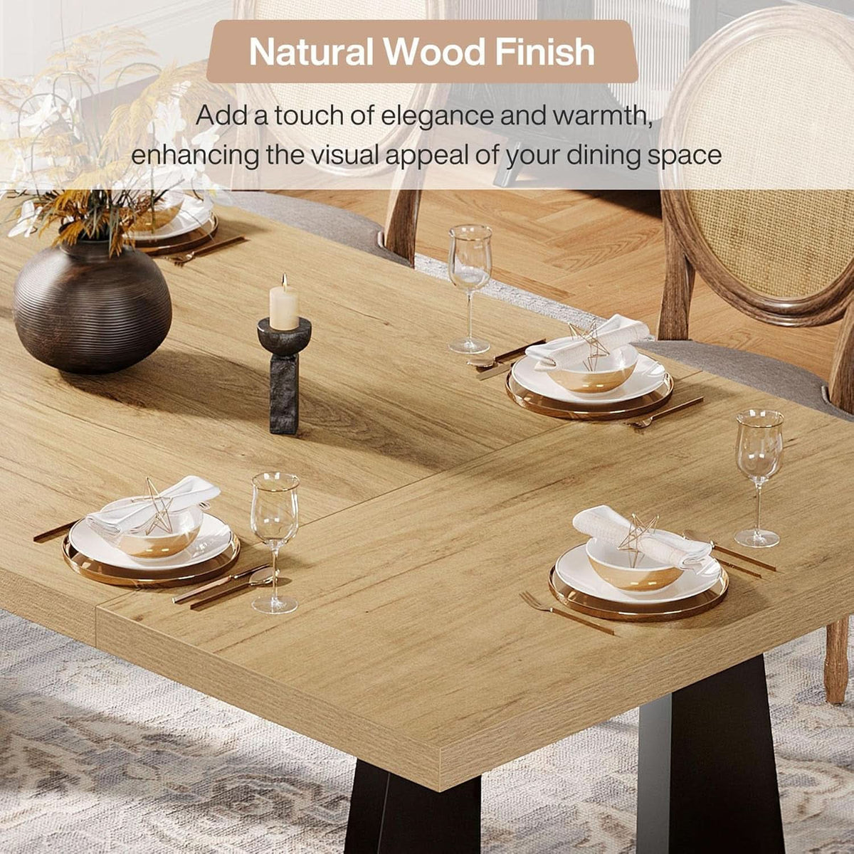 Oak And Black Rustic Dining Table 70.9 Inch For 6 To 8 People