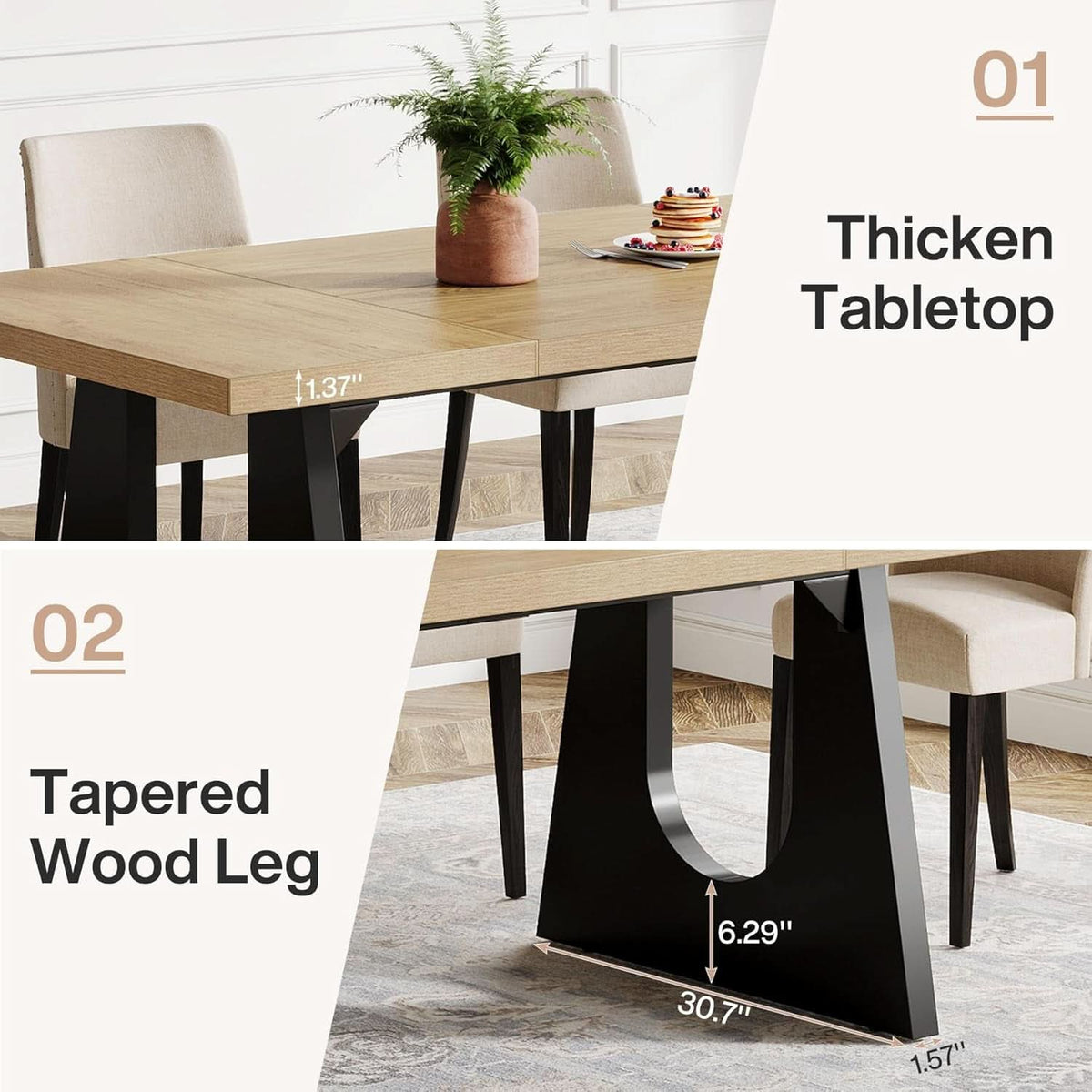 Oak And Black Rustic Dining Table 70.9 Inch For 6 To 8 People