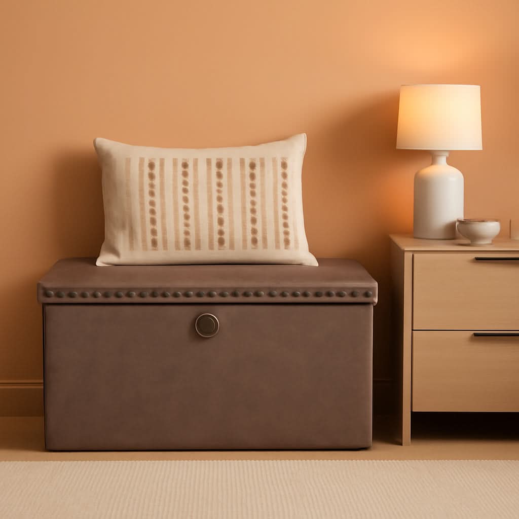 Oak Brown 30-Inch Foldable Storage Ottoman Bench