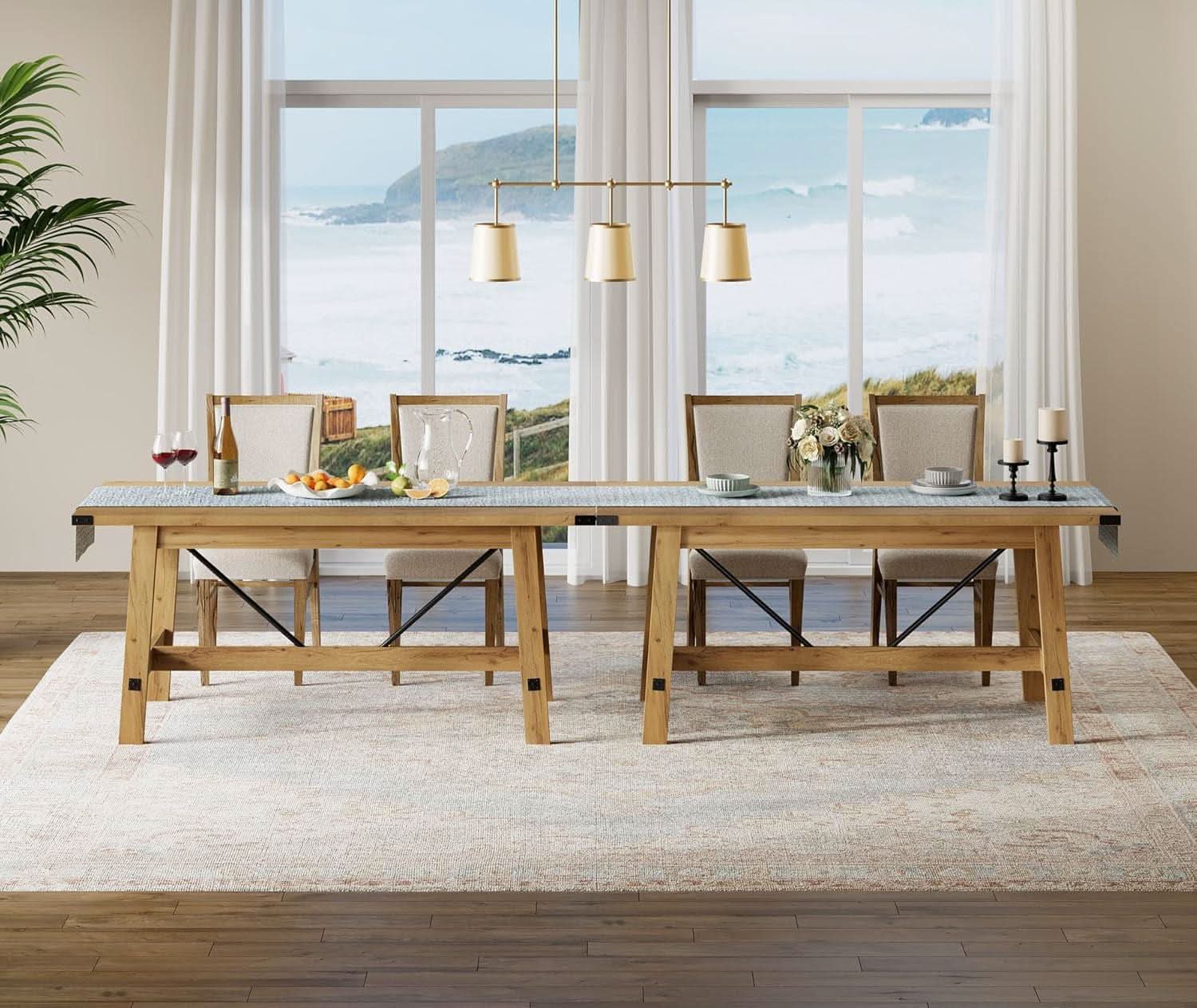 Oak Brown Farmhouse Dining Table 67 Inch Seats 4 To 6
