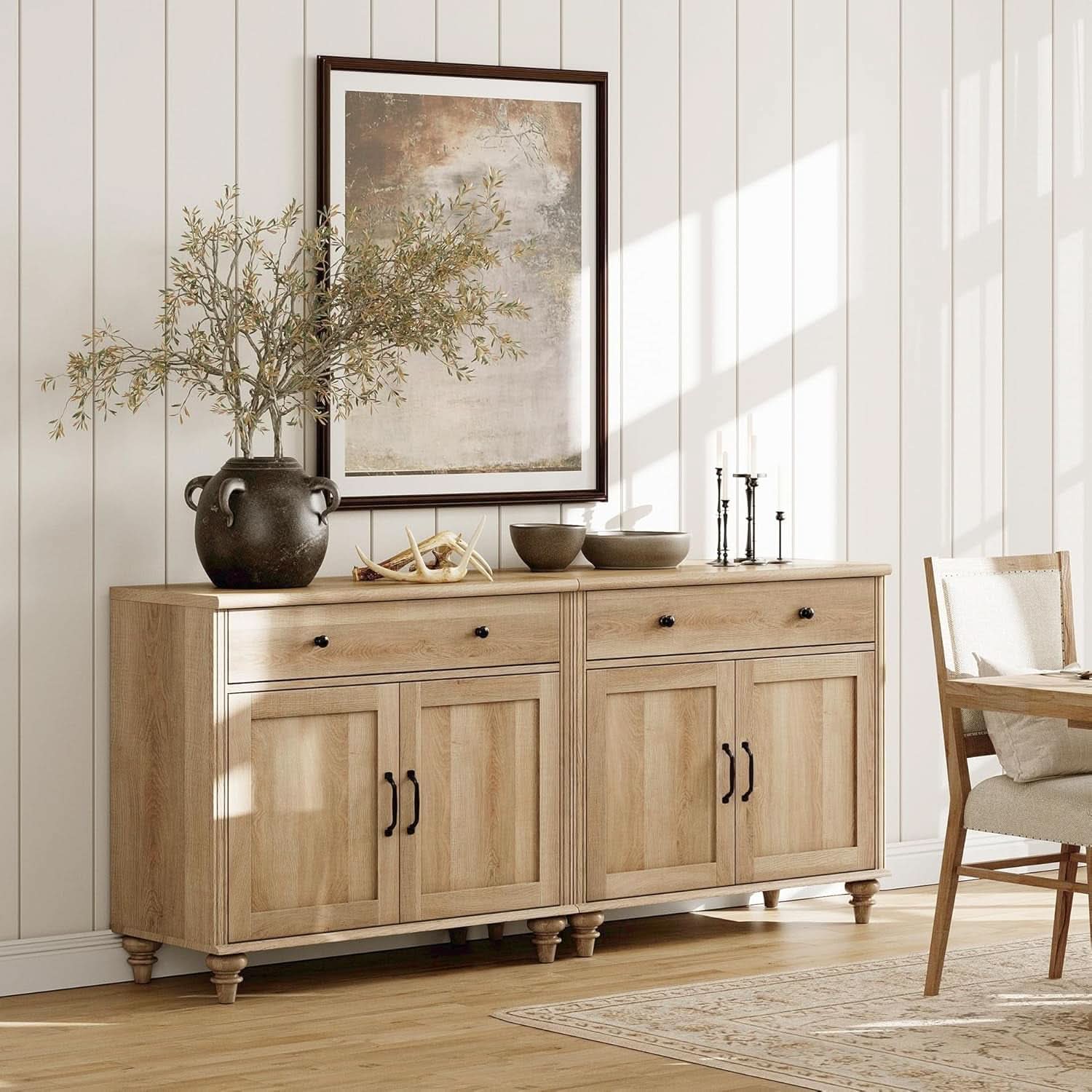 Oak Buffet Cabinet 68 Inch With 4 Doors And 2 Drawers