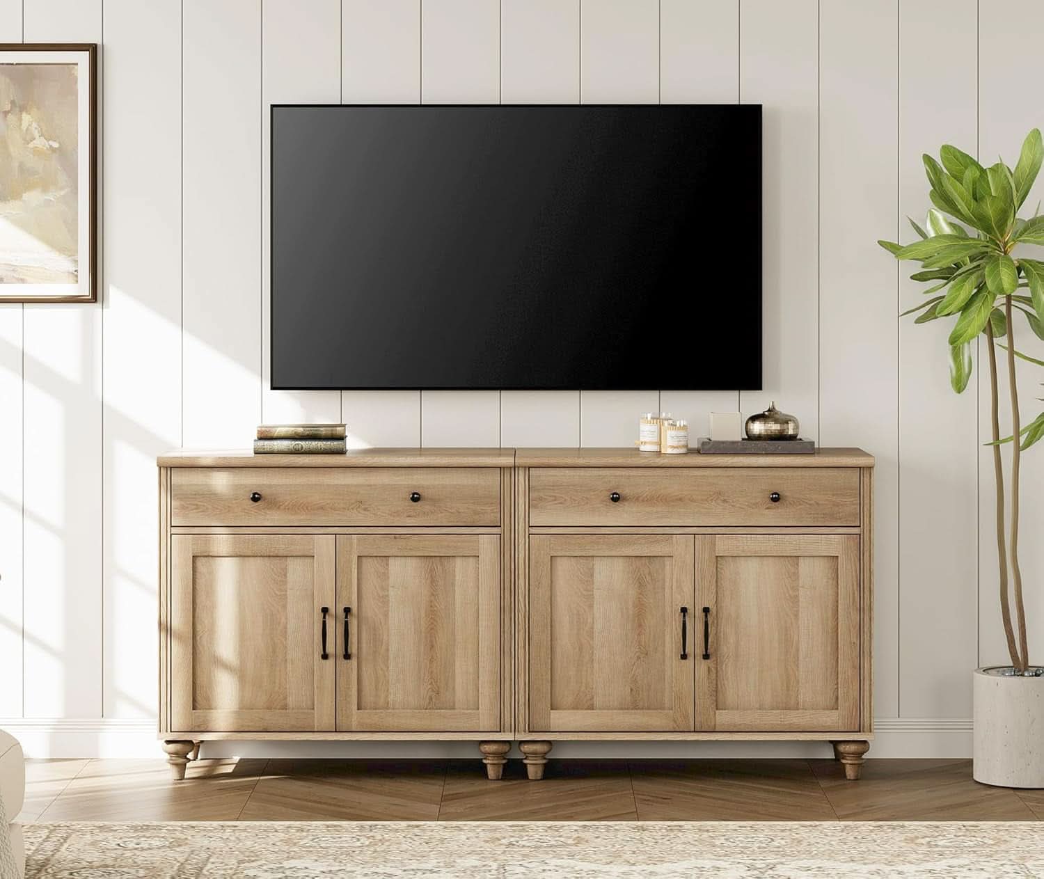 Oak Buffet Cabinet 68 Inch With 4 Doors And 2 Drawers