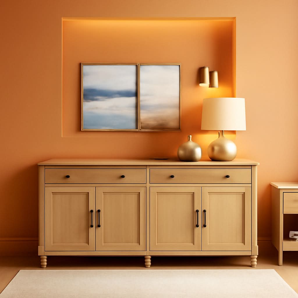 Oak Buffet Cabinet 68 Inch With 4 Doors And 2 Drawers