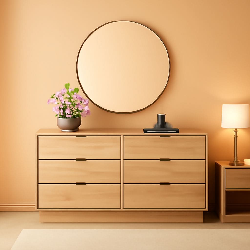 Oak Double Dresser 52.5 Inch With Six Drawers Storage Unit