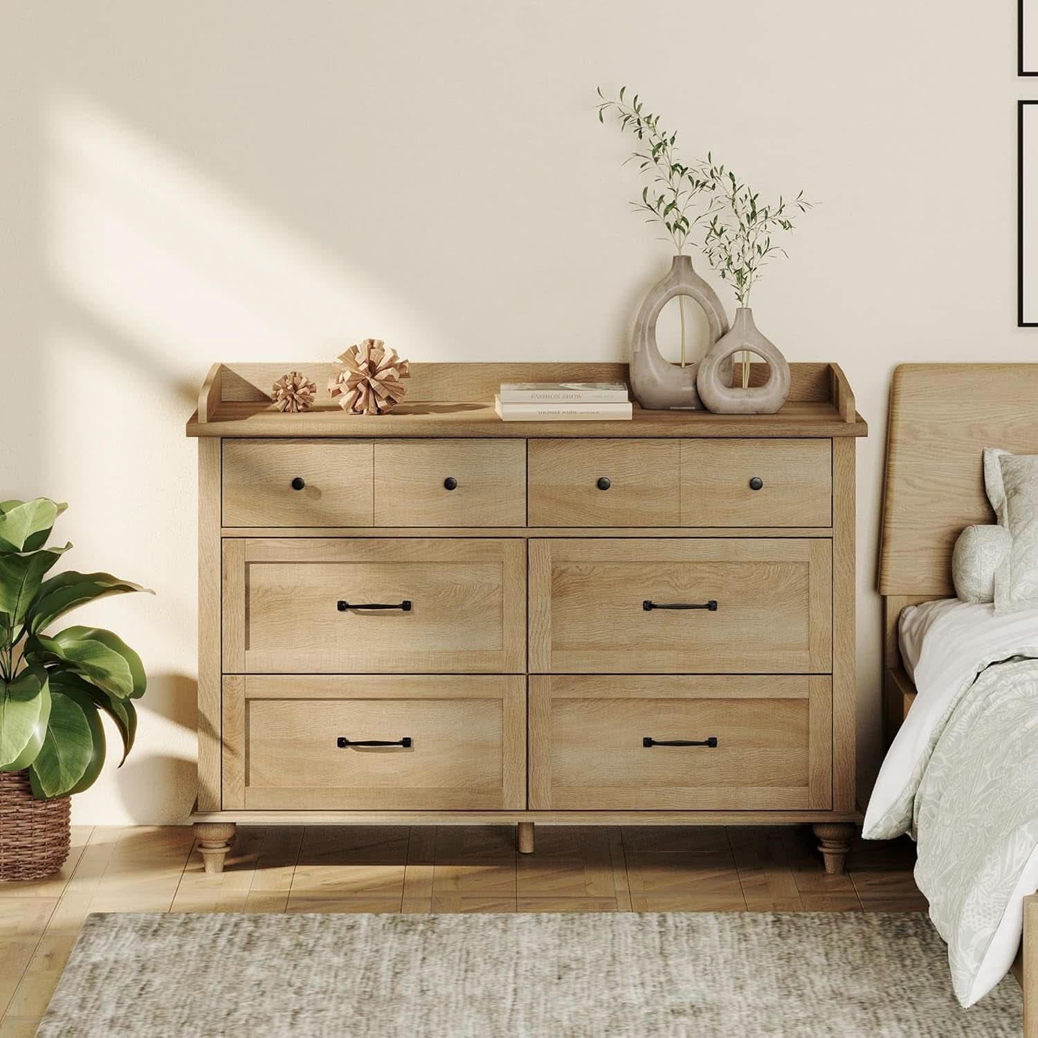 Oak Dresser With Six Deep Drawers Storage Unit For Bedroom