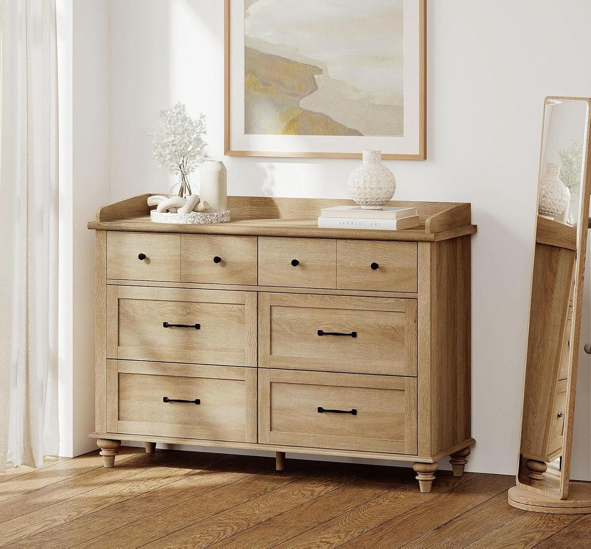 Oak Dresser With Six Deep Drawers Storage Unit For Bedroom