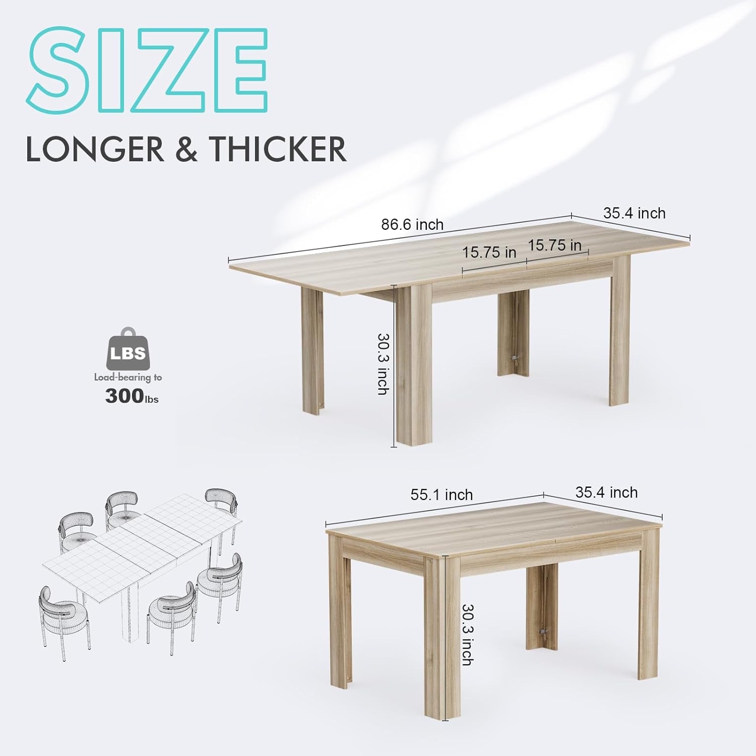 Oak Extendable Dining Table For Living Room And Kitchen