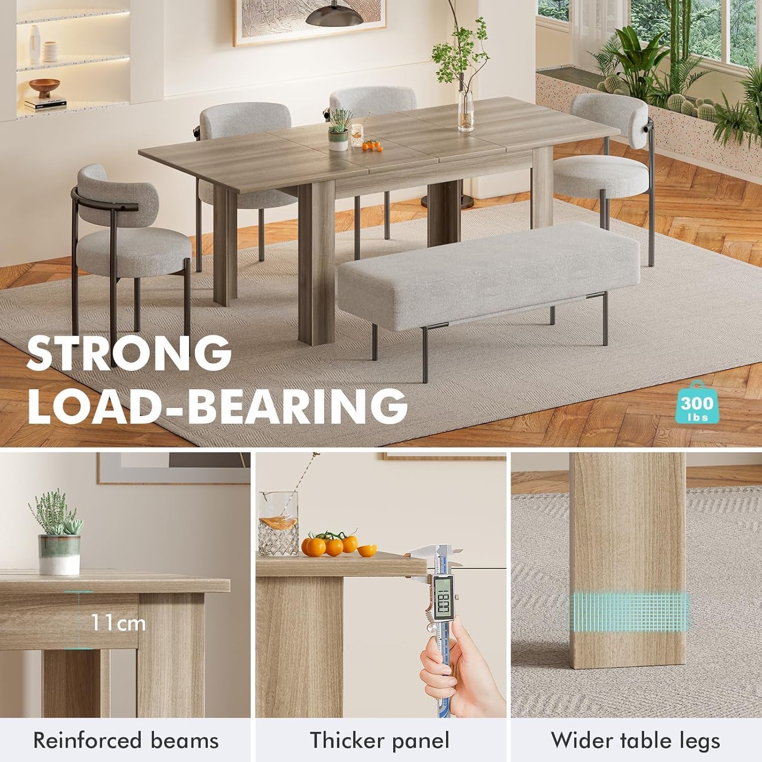 Oak Extendable Dining Table For Living Room And Kitchen