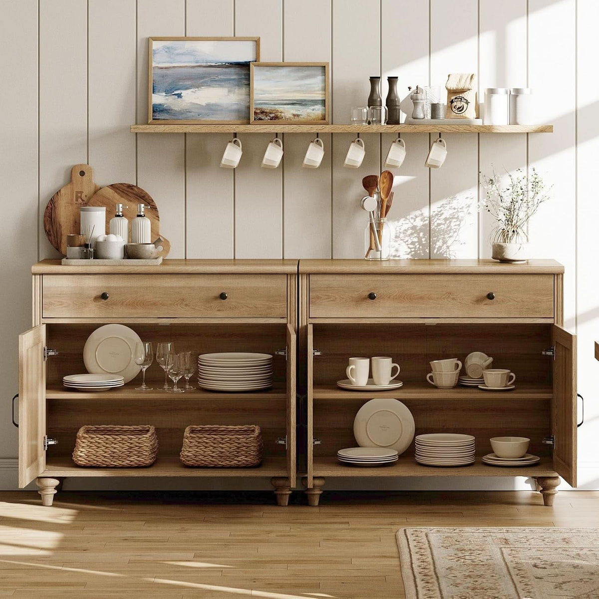 Oak Farmhouse Entertainment Center For TVs Up To 75 Inches