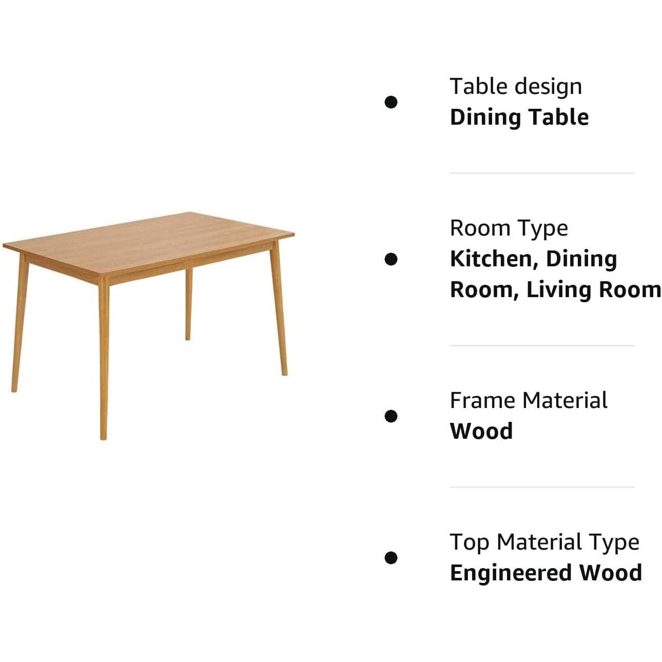 Oak Finish 47 Inch Dining Table With Solid Rubber Wood Legs