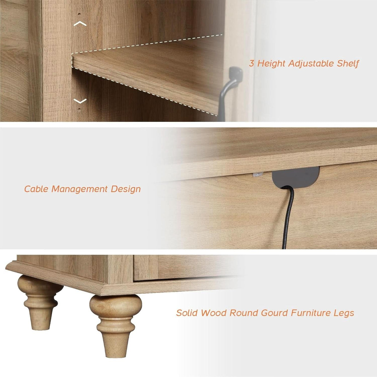 Oak Glass Door Farmhouse TV Stand For 75 Inch TVs Console
