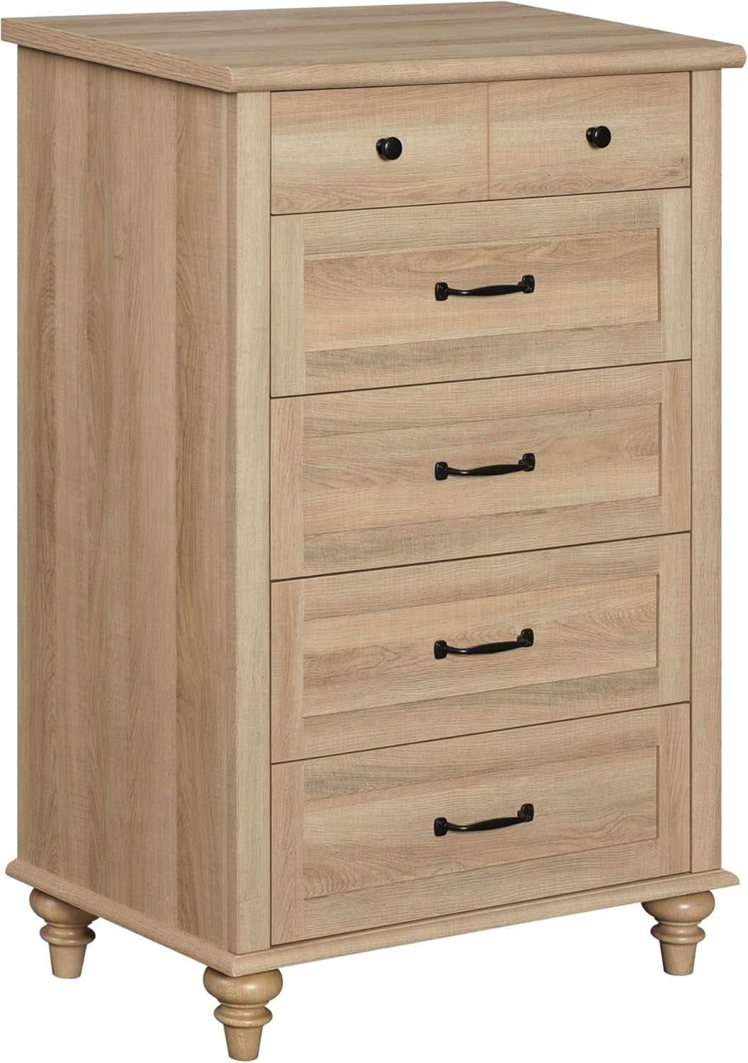 Oak Midcentury Dresser Five Drawers Storage Organizer