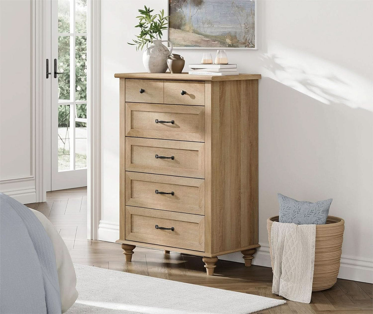 Oak Midcentury Dresser Five Drawers Storage Organizer