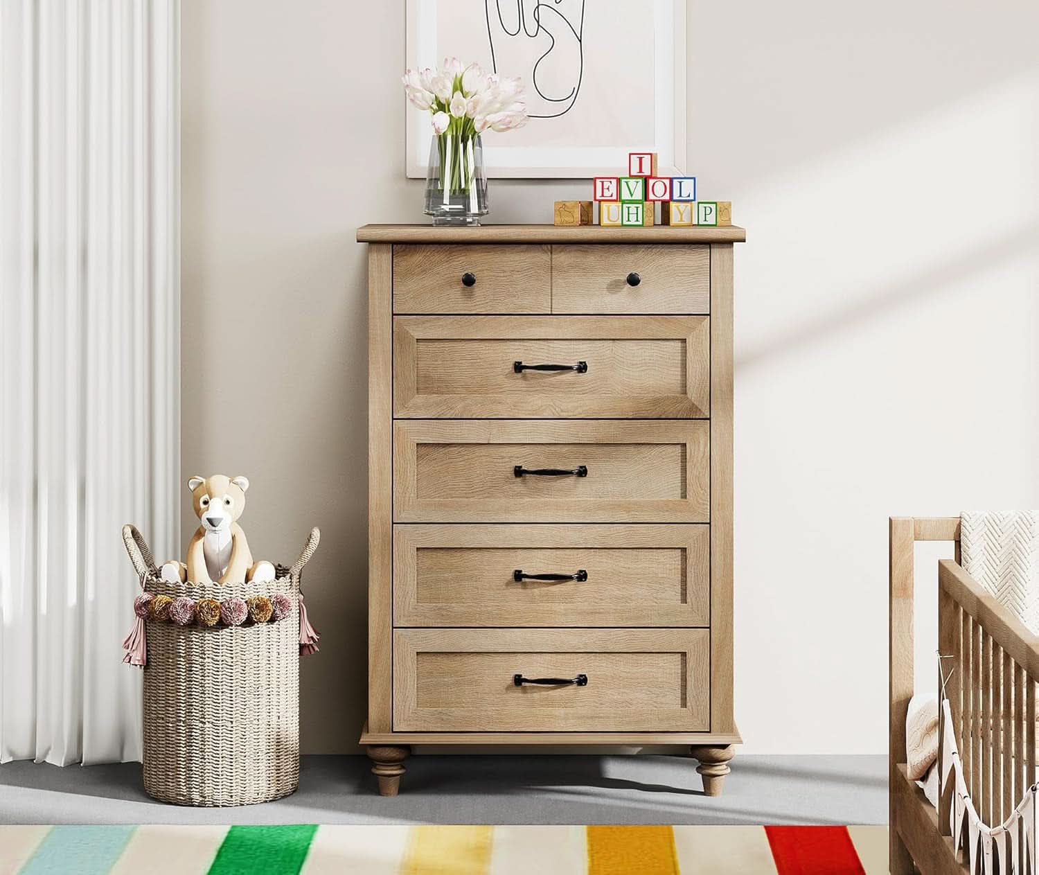 Oak Midcentury Dresser Five Drawers Storage Organizer
