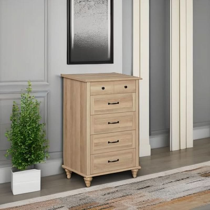 Oak Midcentury Dresser Five Drawers Storage Organizer