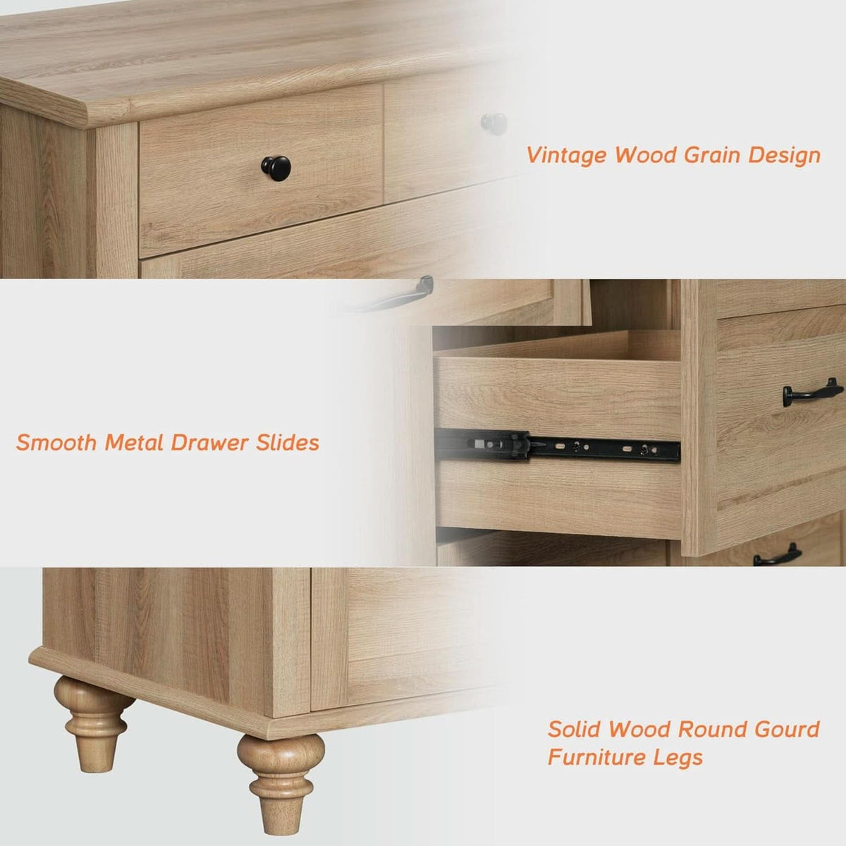 Oak Midcentury Dresser Five Drawers Storage Organizer