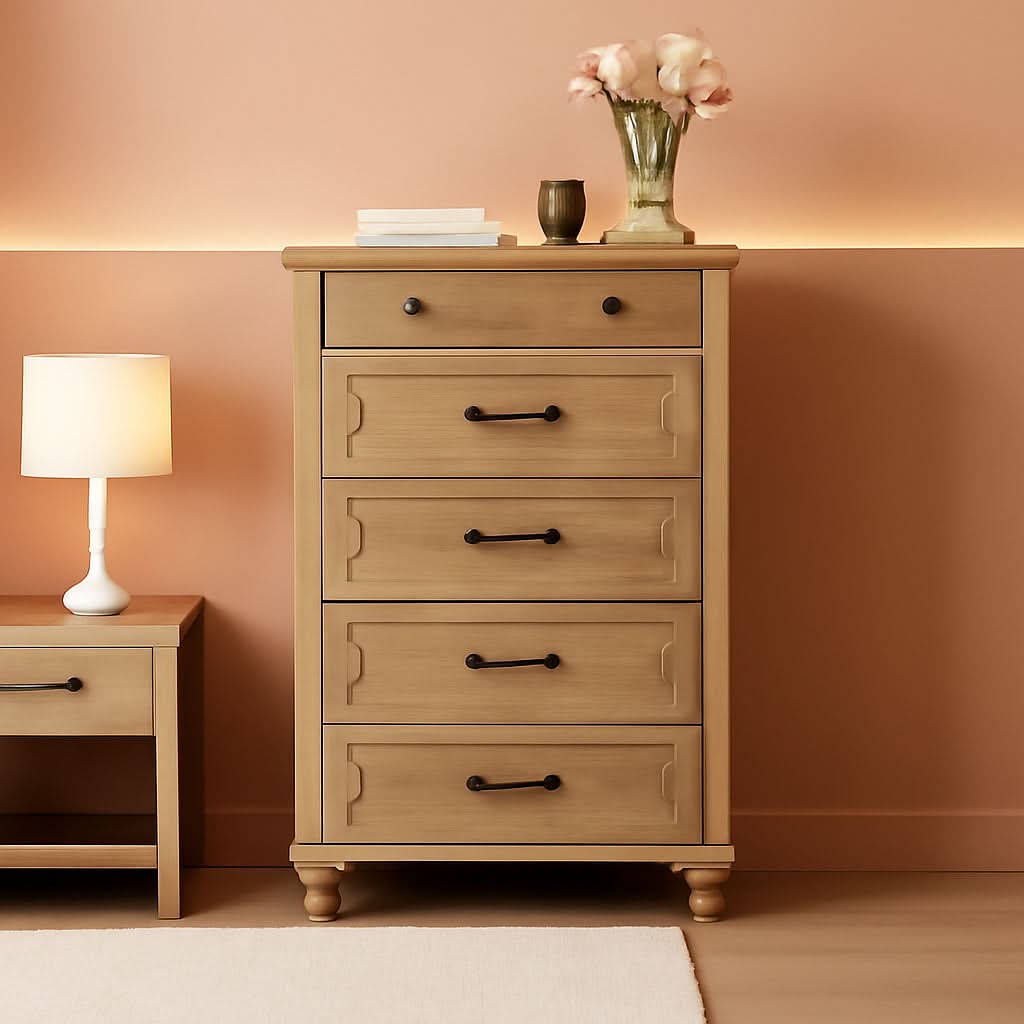 Oak Midcentury Dresser Five Drawers Storage Organizer