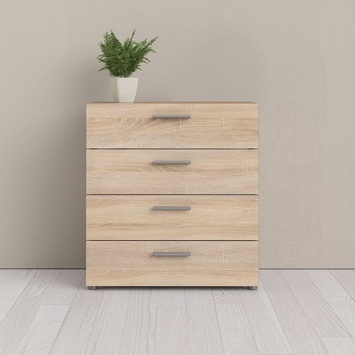 Oak Structure Four Drawer Chest With Silver Bar Handles