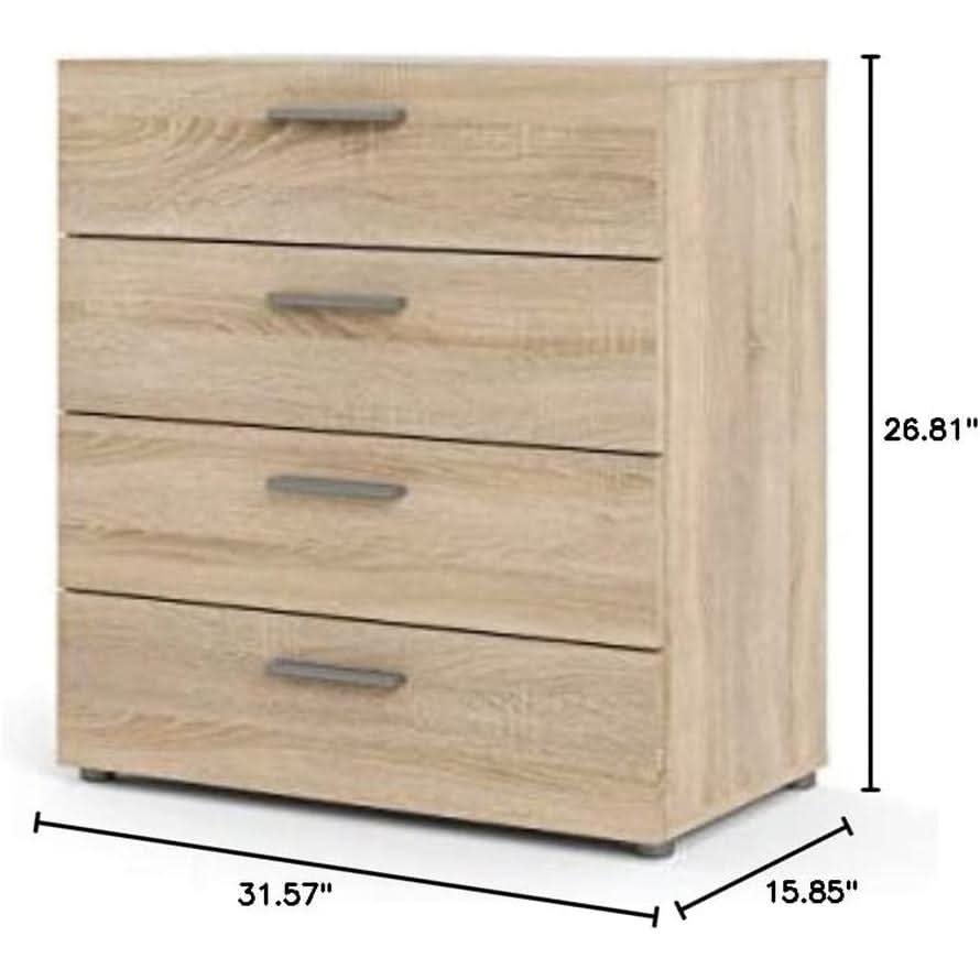 Oak Structure Four Drawer Chest With Silver Bar Handles