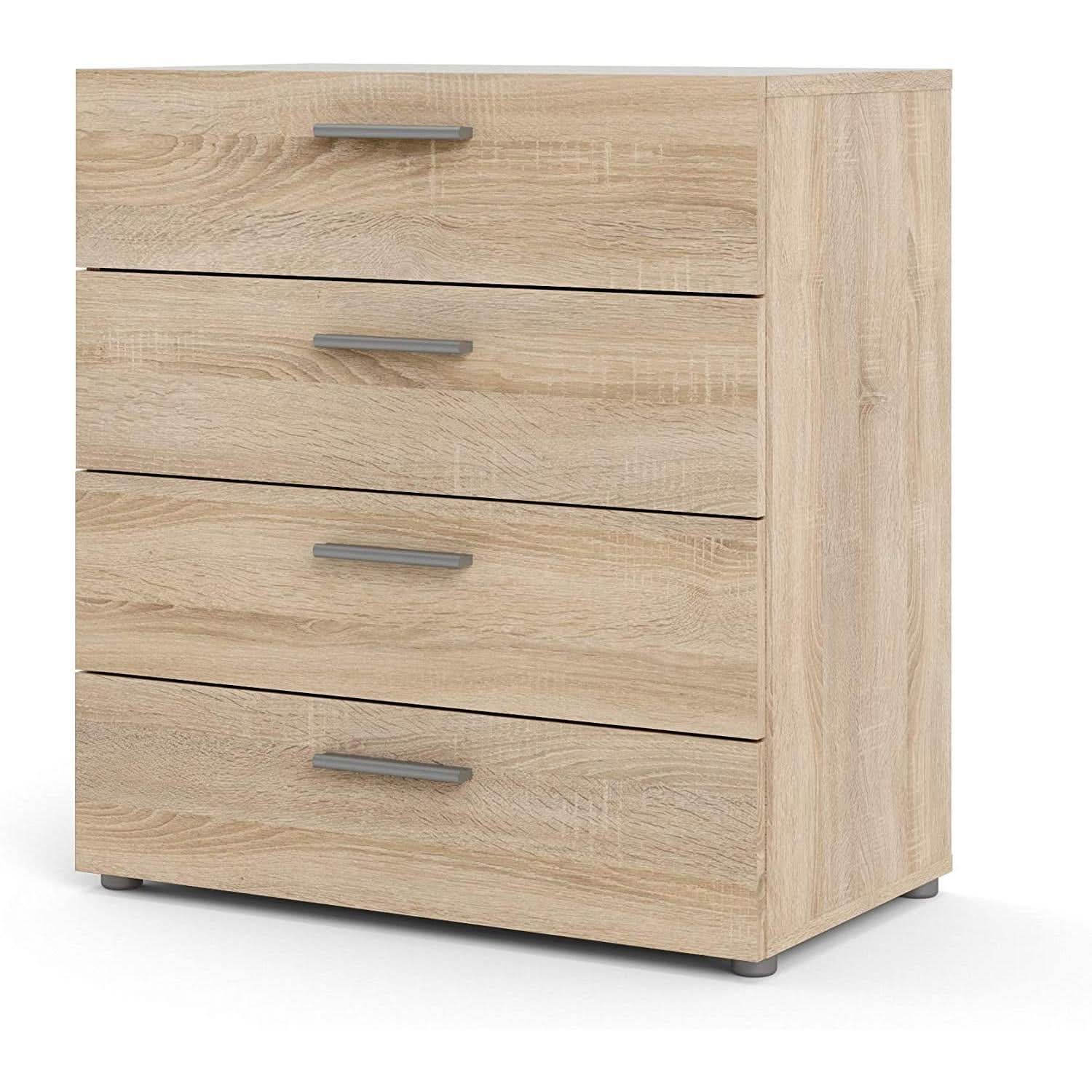 Oak Structure Four Drawer Chest With Silver Bar Handles