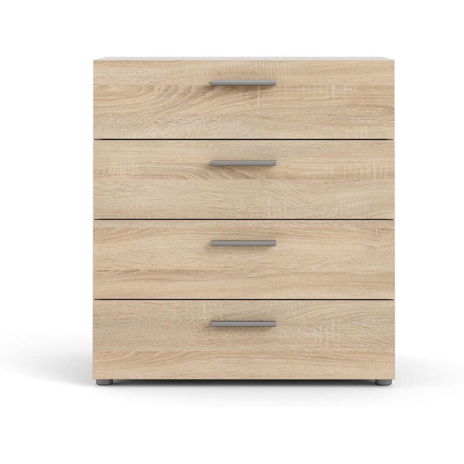 Oak Structure Four Drawer Chest With Silver Bar Handles