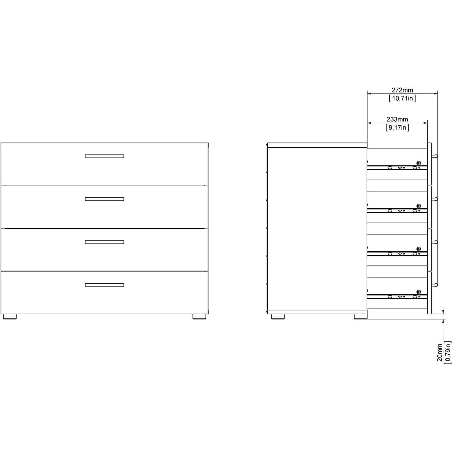 Oak Structure Four Drawer Chest With Silver Bar Handles