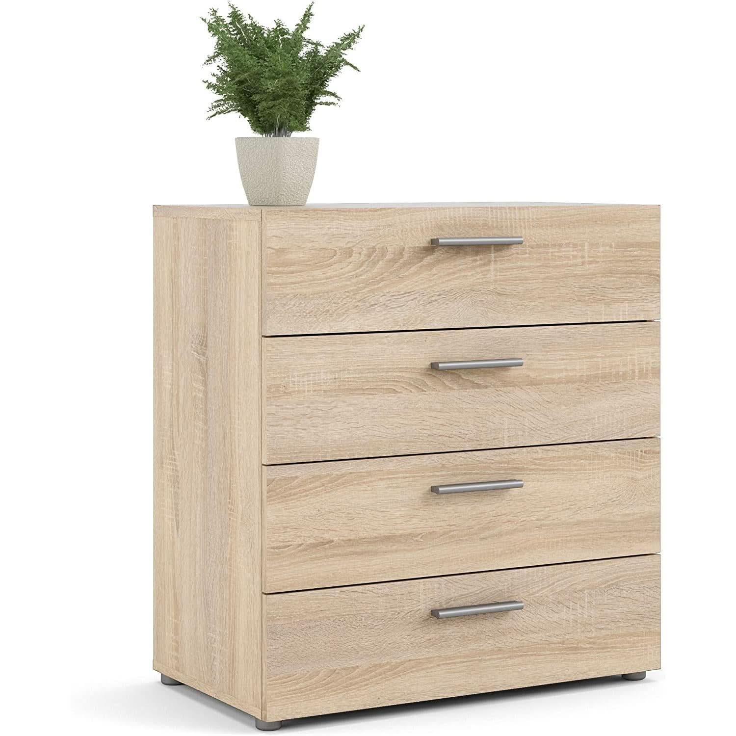 Oak Structure Four Drawer Chest With Silver Bar Handles