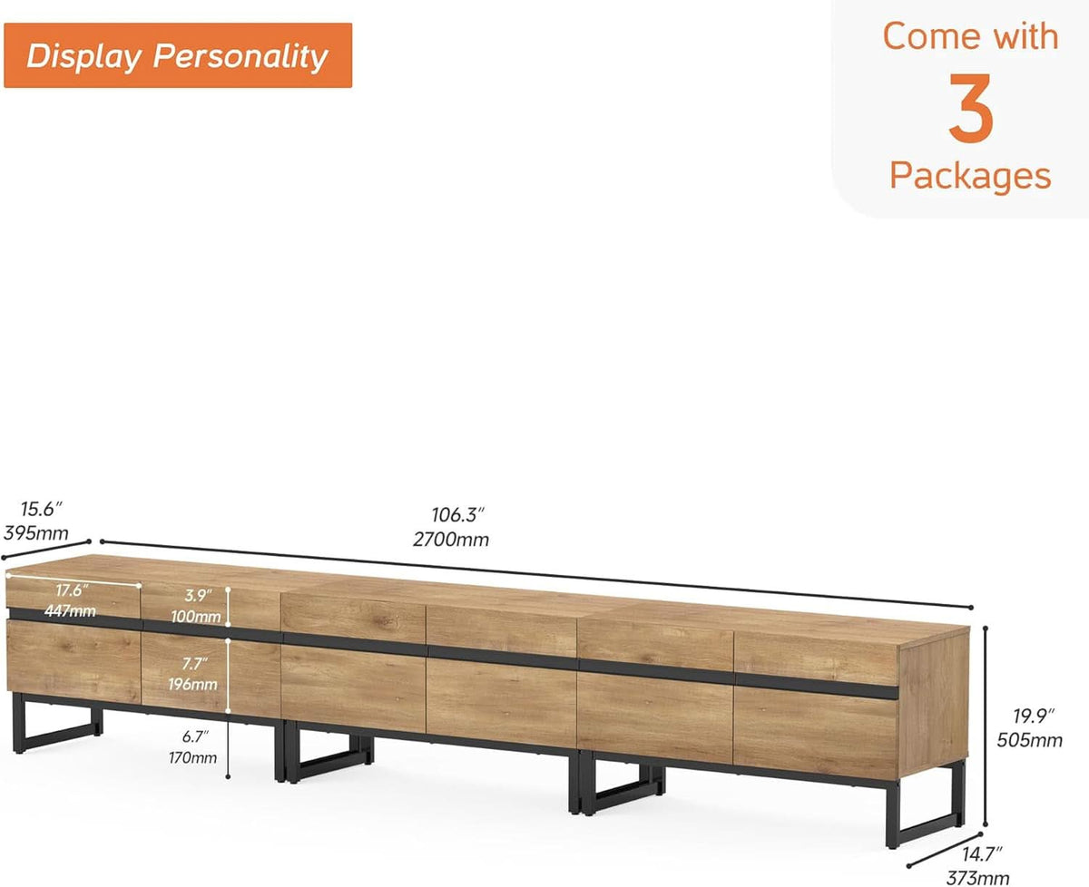 Oak TV Stand With Storage Cabinets For 110 Inch TV Modern Media Console