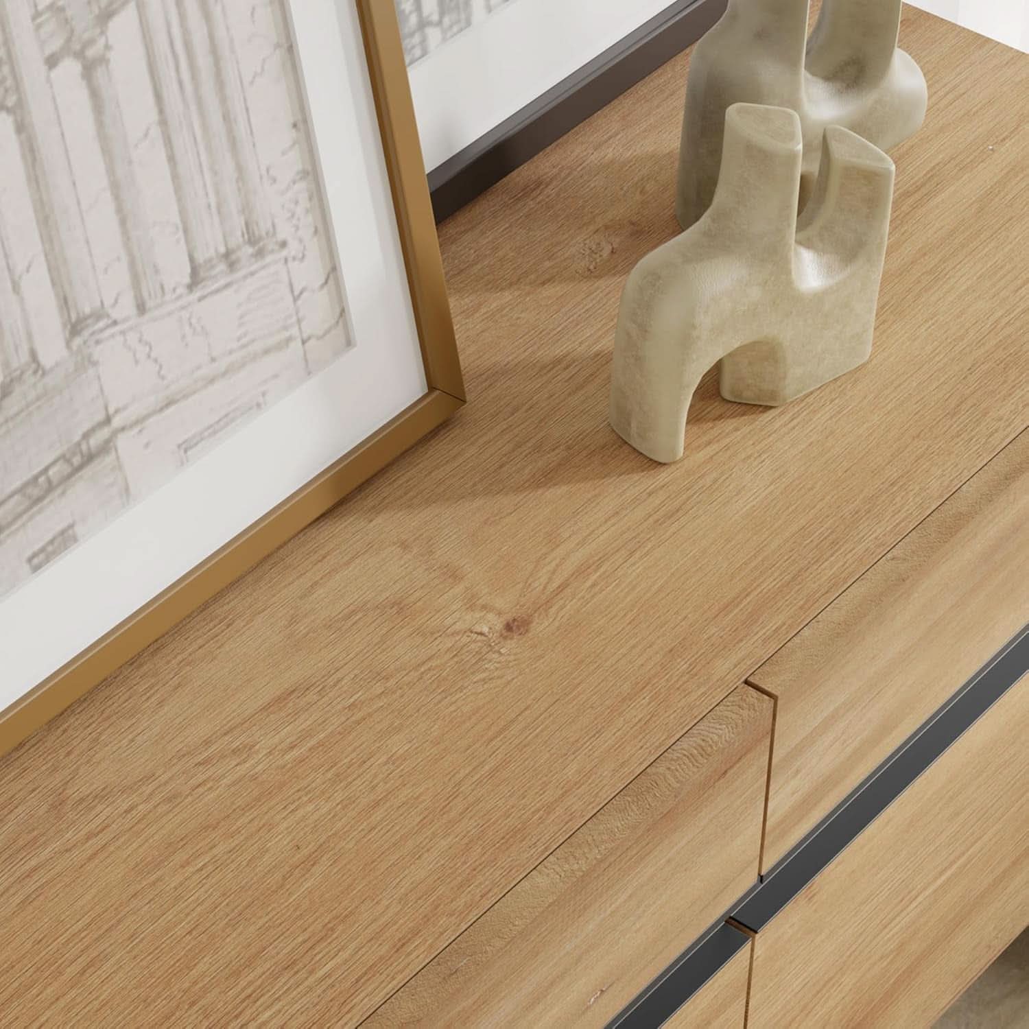 Oak TV Stand With Storage Cabinets For 110 Inch TV Modern Media Console
