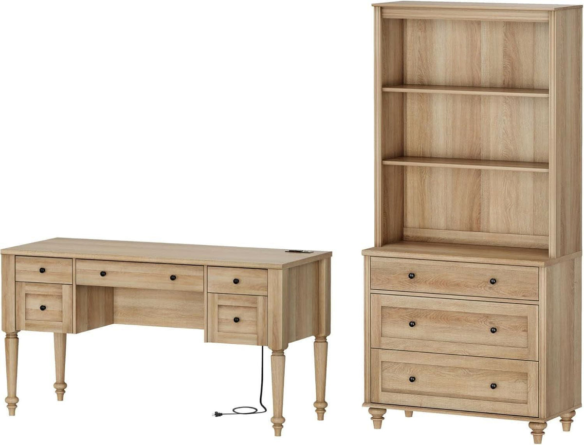 Oakwood Finish 56-Inch Executive Desk With USB Charging