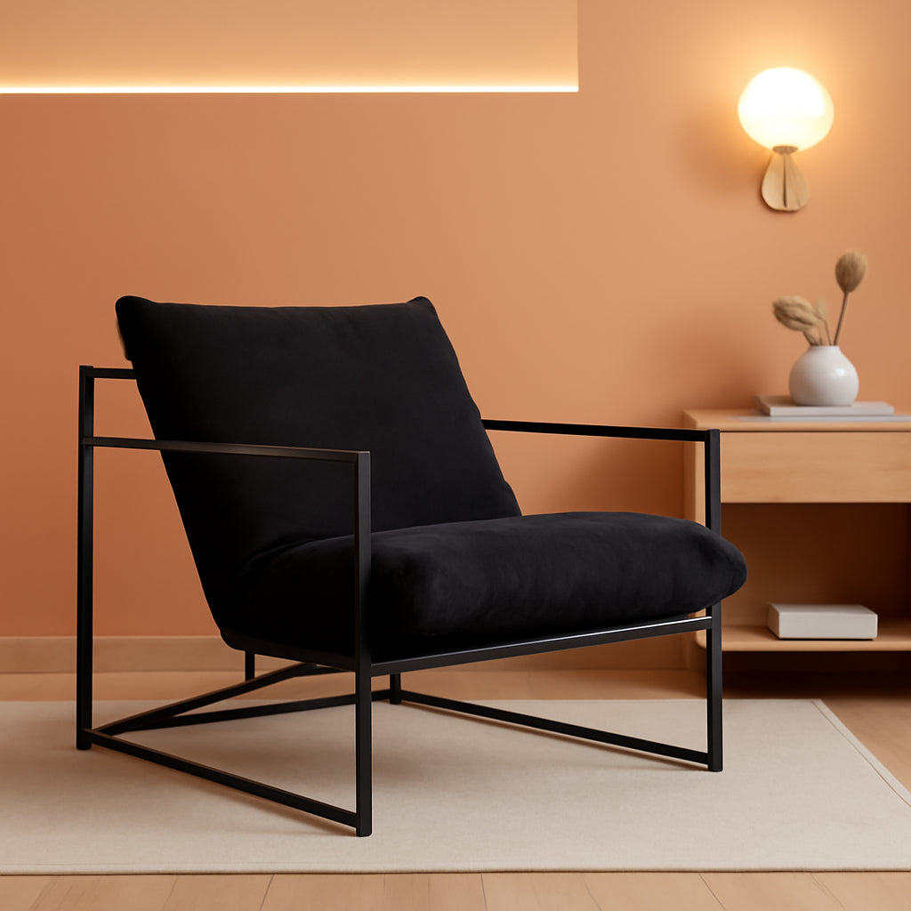 Oatmeal Armchair With Metal Frame And Cushioned Seat