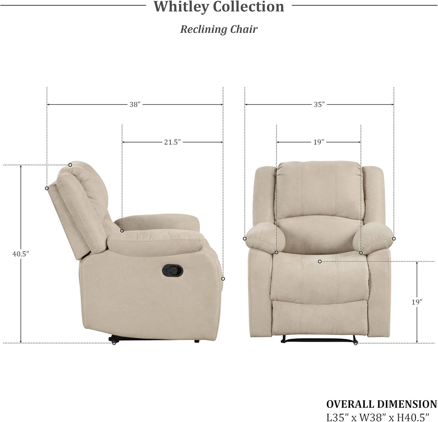 Oatmeal Wall Hugger Manual Recliner Chair For Living Room