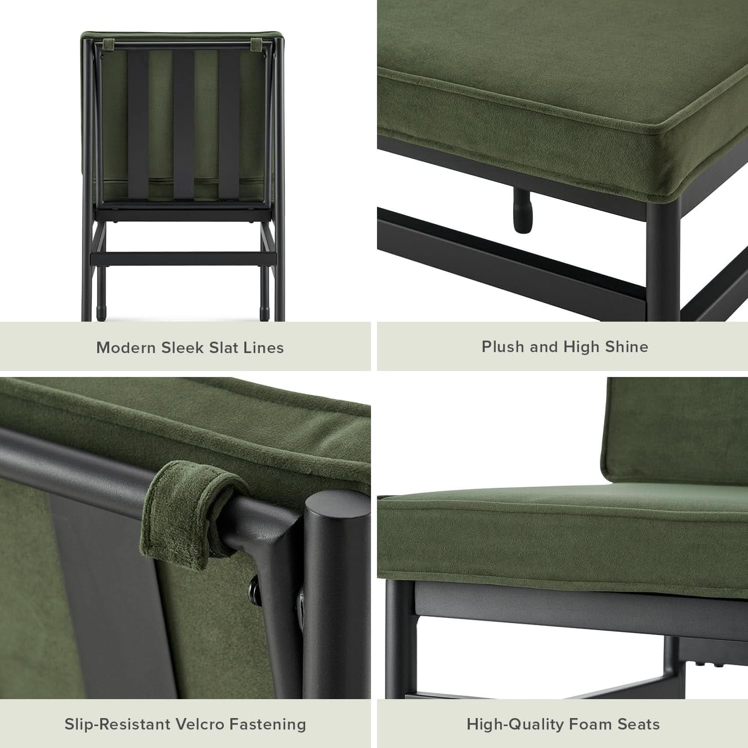 Odelia Olive Green Velvet Dining Chairs With Removable Cushion Covers
