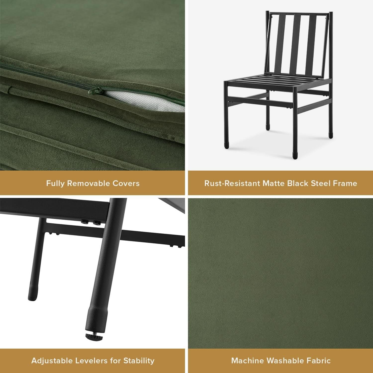Odelia Olive Green Velvet Dining Chairs With Removable Cushion Covers