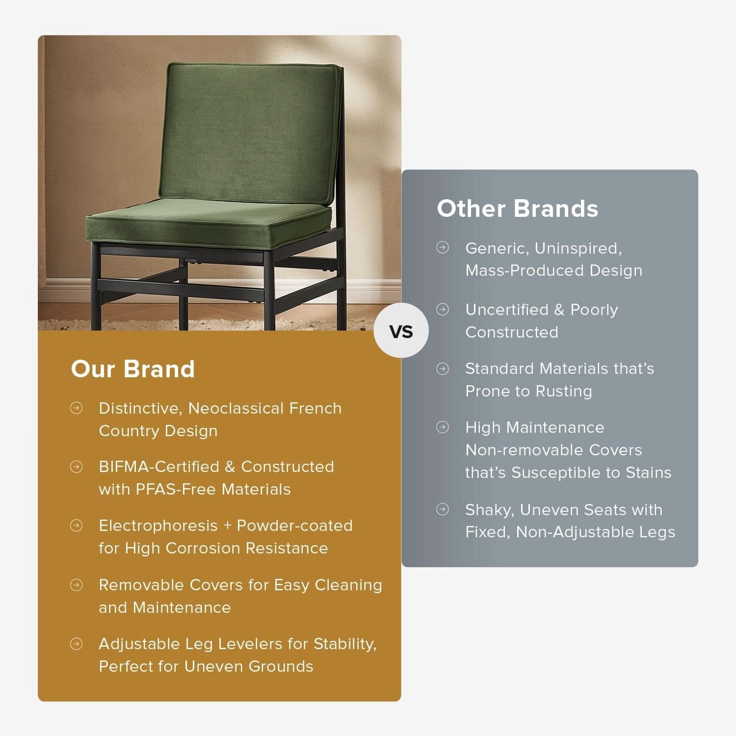 Odelia Olive Green Velvet Dining Chairs With Removable Cushion Covers