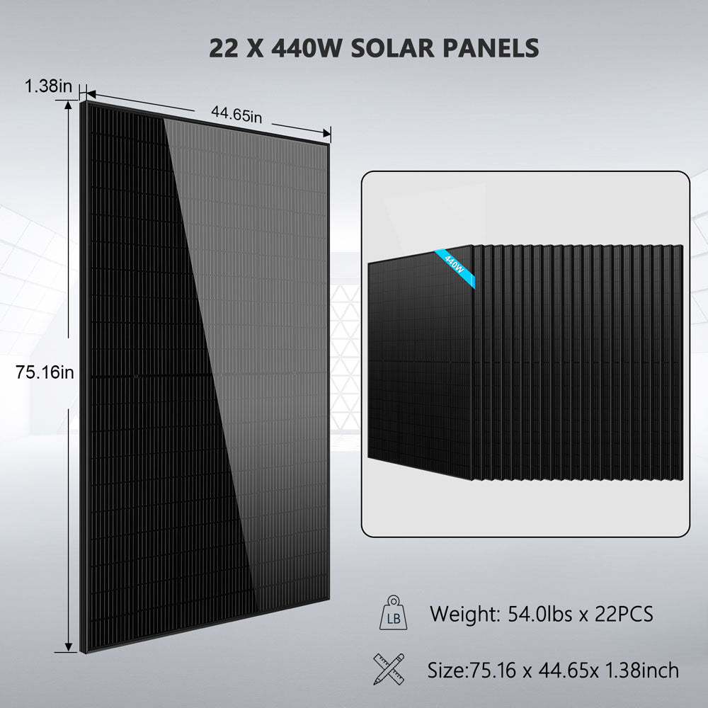 Off Grid Solar Kit 13000W 48VDC 120V/240KWH LiV LifePo4 25.6thium Battery 22 X 450 Watts Solar Panels SGR-13K25E
