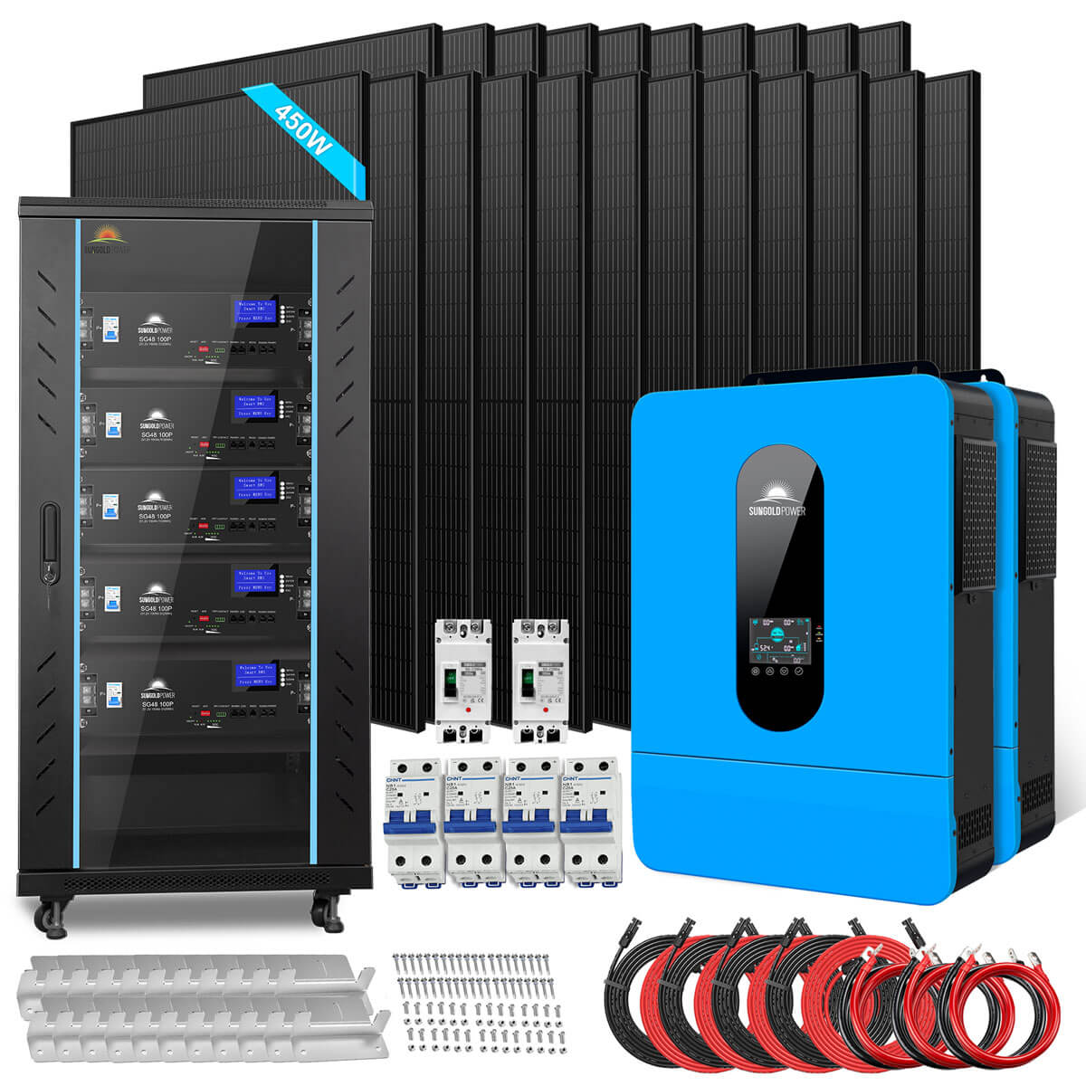 Off Grid Solar Kit 13000W 48VDC 120V/240KWH LiV LifePo4 25.6thium Batt