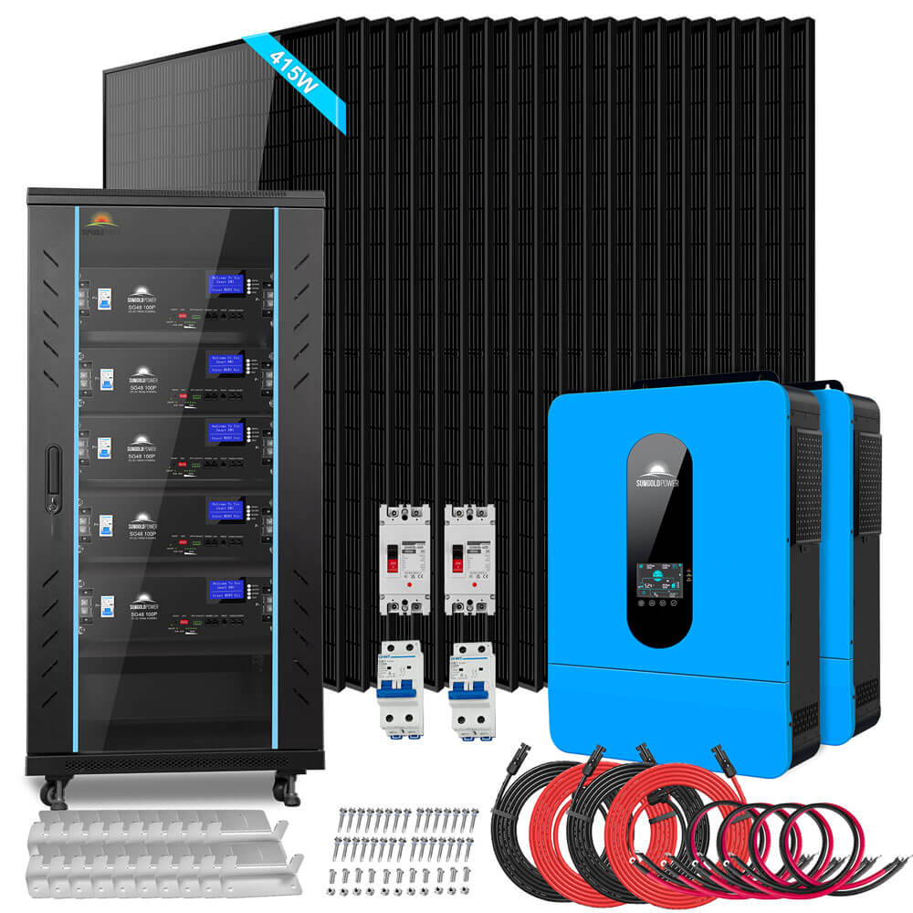 Off-Grid Solar Kit 13000W 48VDC 120V/240V LifePo4 20.48KWH Lithium Battery 14 X 415 Watts Solar Panels SGR-13KM