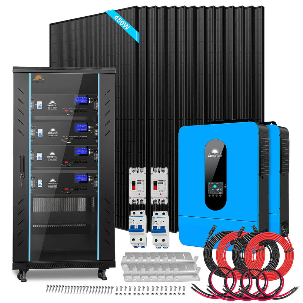 Off-Grid Solar Kit 13000W 48VDC 120V/240V LifePo4 20.48KWH Lithium Battery 14 X 415 Watts Solar Panels SGR-13KM