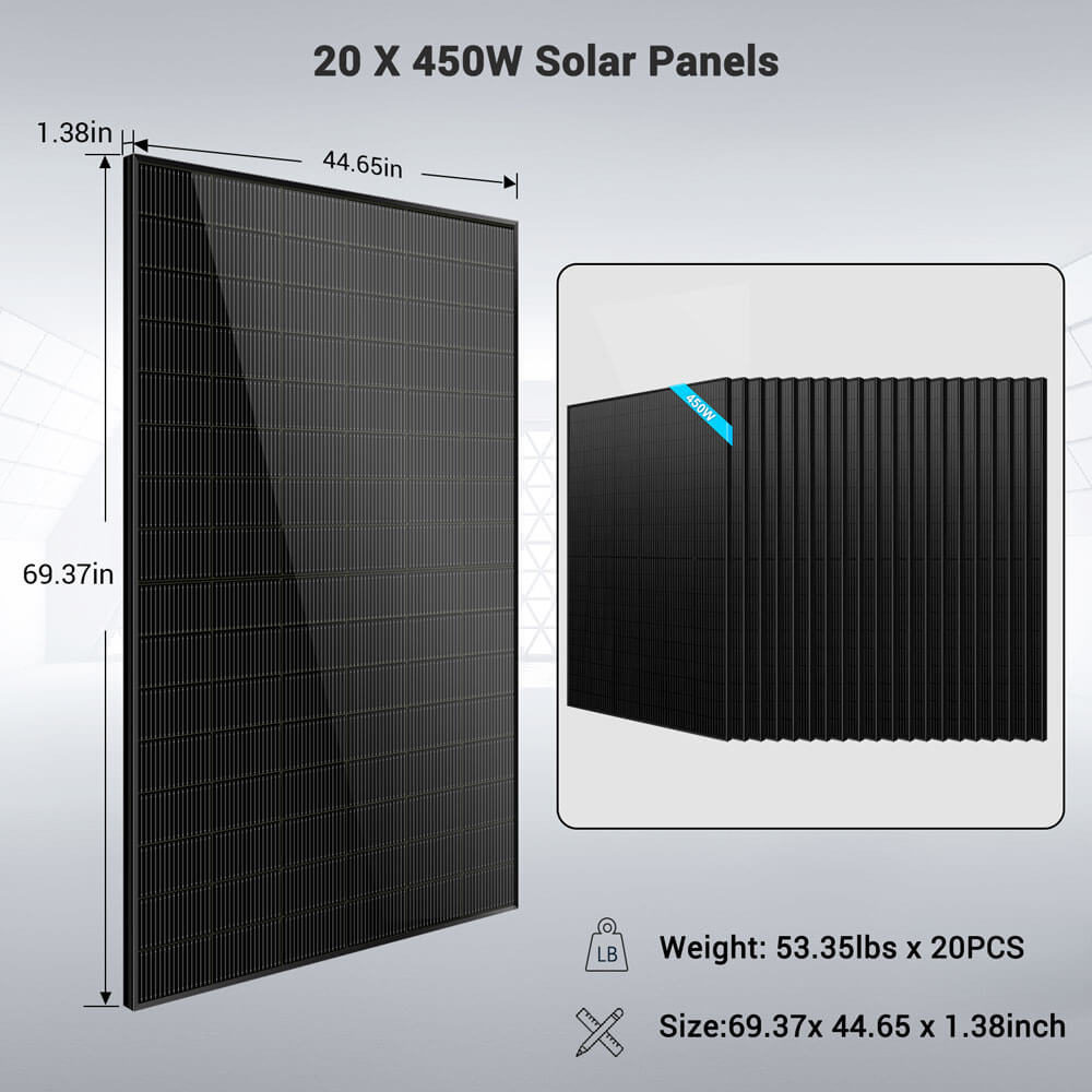 Off-Grid Solar Kit 15000W 48VDC 120V/240V LifePo4 30.72KWH Lithium Battery 20 X 415 Watts Solar Panels SGR-15K20E