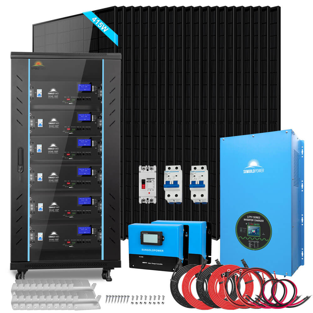 Off-Grid Solar Kit 15000W 48VDC 120V/240V LifePo4 30.72KWH Lithium Battery 20 X 415 Watts Solar Panels SGR-15K20E