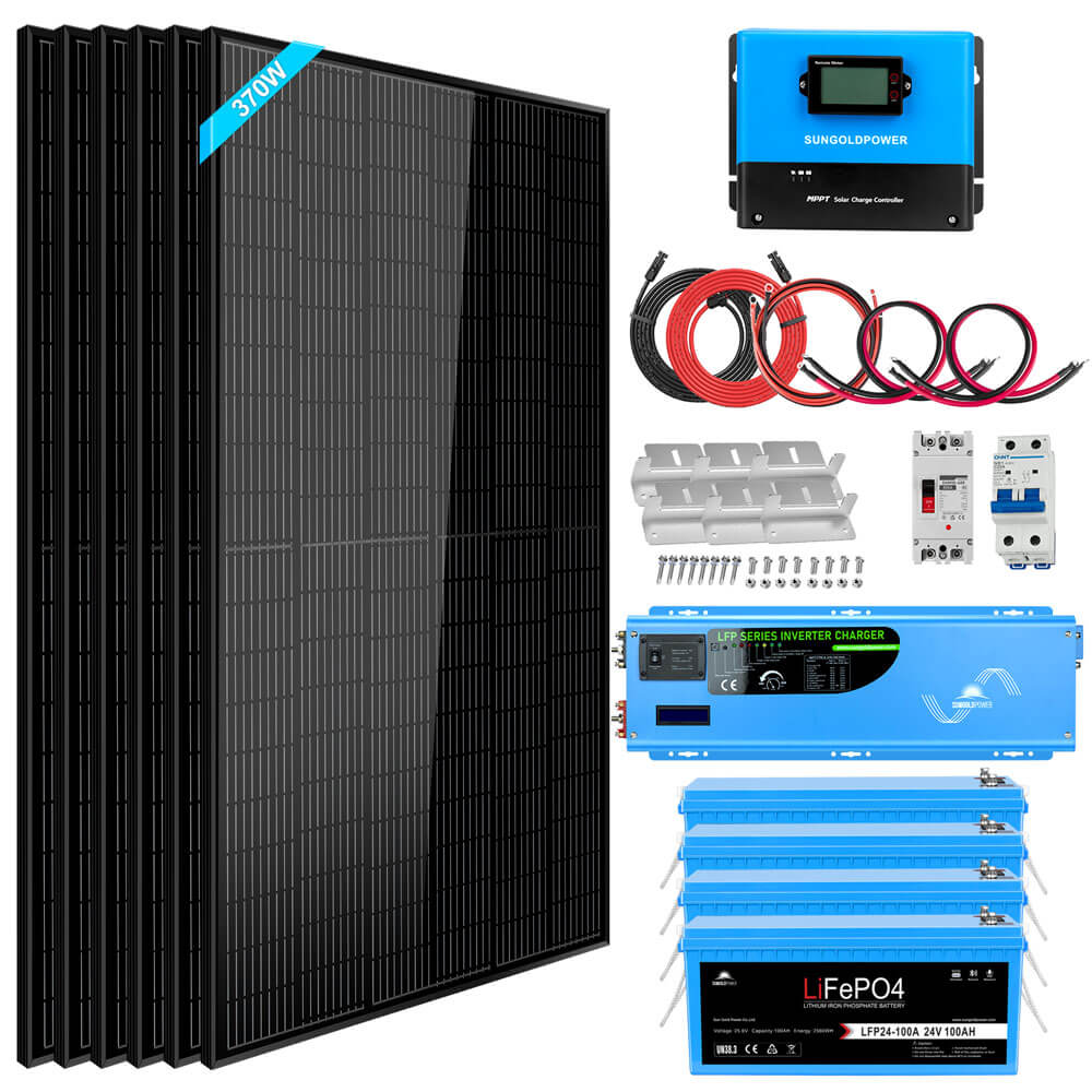 Off Grid Solar Kit 6000W 24/ 48VDC 120V/240V LifePO4 10.24KWH Lithium Battery 6 X 370 Watt Solar Panels SGK-PRO64/ SGK-PRO62