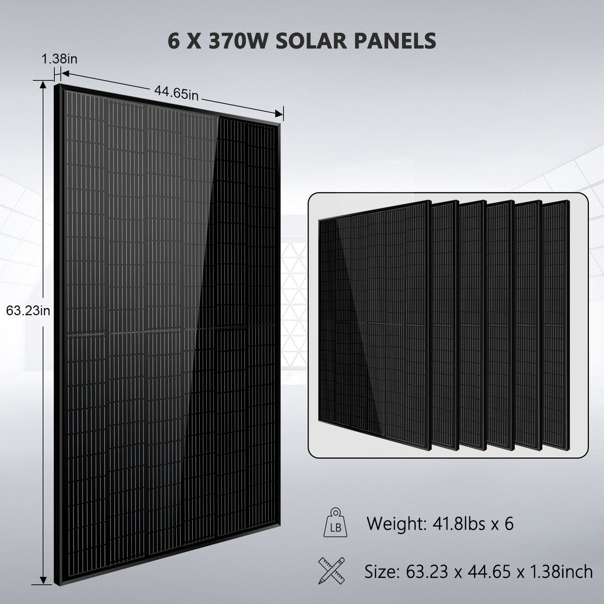 Off Grid Solar Kit 6000W 24/ 48VDC 120V/240V LifePO4 10.24KWH Lithium Battery 6 X 370 Watt Solar Panels SGK-PRO64/ SGK-PRO62
